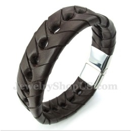 Bracelet En Cuir Et Titane Pour Homme