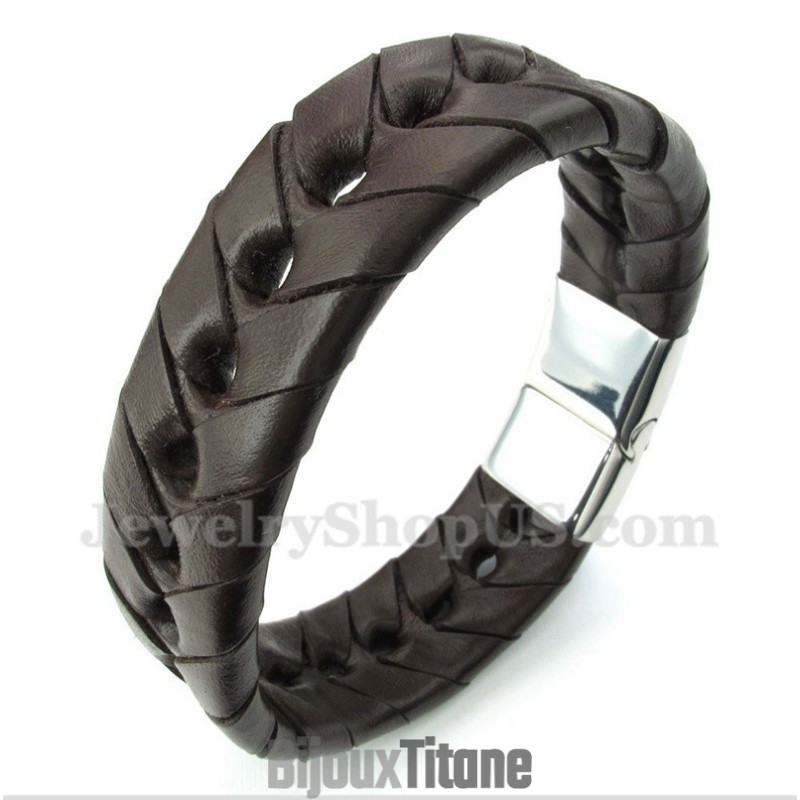 Bracelet En Cuir Et Titane Pour Homme Bracelet En Cuir Et Titane Pour Homme