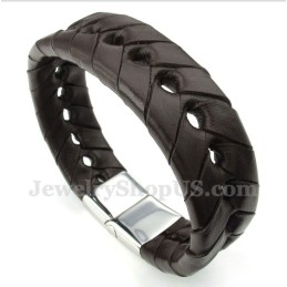 Bracelet En Cuir Et Titane Pour Homme