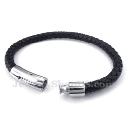 Bracelet Homme En Cuir Noir Et Titane