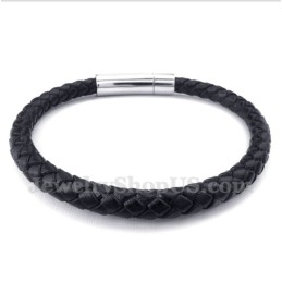 Bracelet Homme En Cuir Noir Et Titane