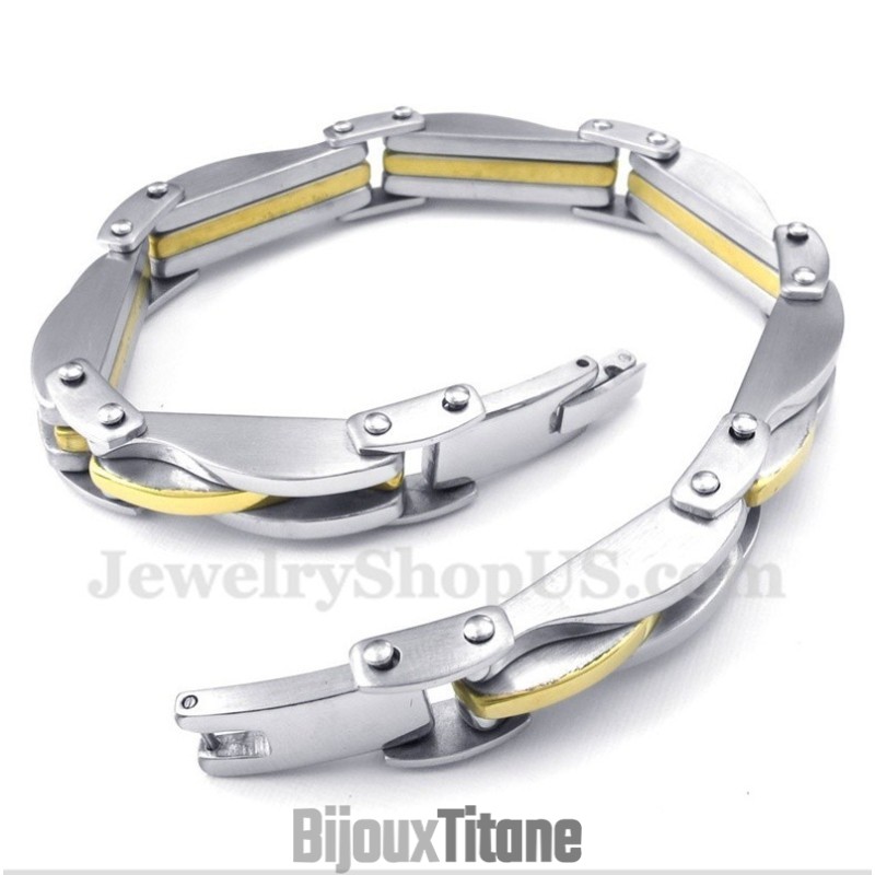 Bracelet Homme En Titane Et Or Avec Vagues