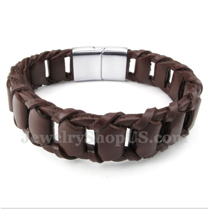 Bracelet En Cuir Et Titane Pour Homme