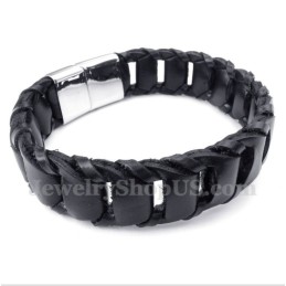 Bracelet Homme En Cuir Noir Et Titane