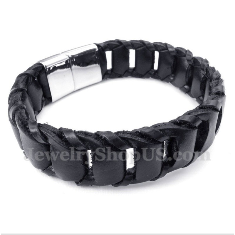 Bracelet Homme En Cuir Noir Et Titane Bracelet Homme En Cuir Noir Et Titane