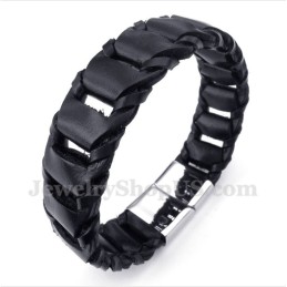 Bracelet Homme En Cuir Noir Et Titane