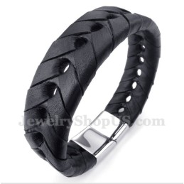 Bracelet En Cuir Et Titane Pour Homme