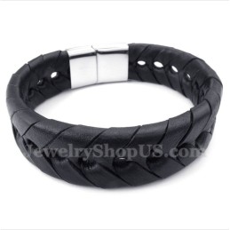 Bracelet En Cuir Et Titane Pour Homme