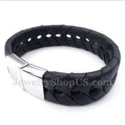 Bracelet En Cuir Et Titane Pour Homme