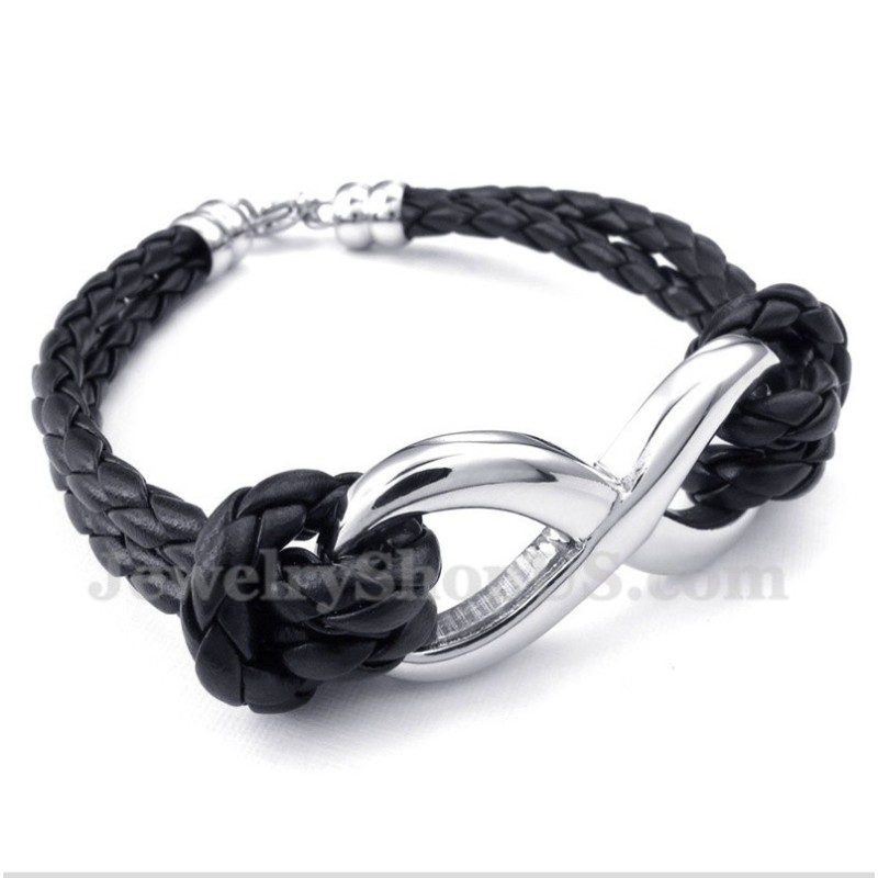 Bracelet En Cuir Et Titane Pour Homme Avec Symbole De L'Infini
