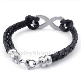 Bracelet En Cuir Et Titane Pour Homme Avec Symbole De L'Infini
