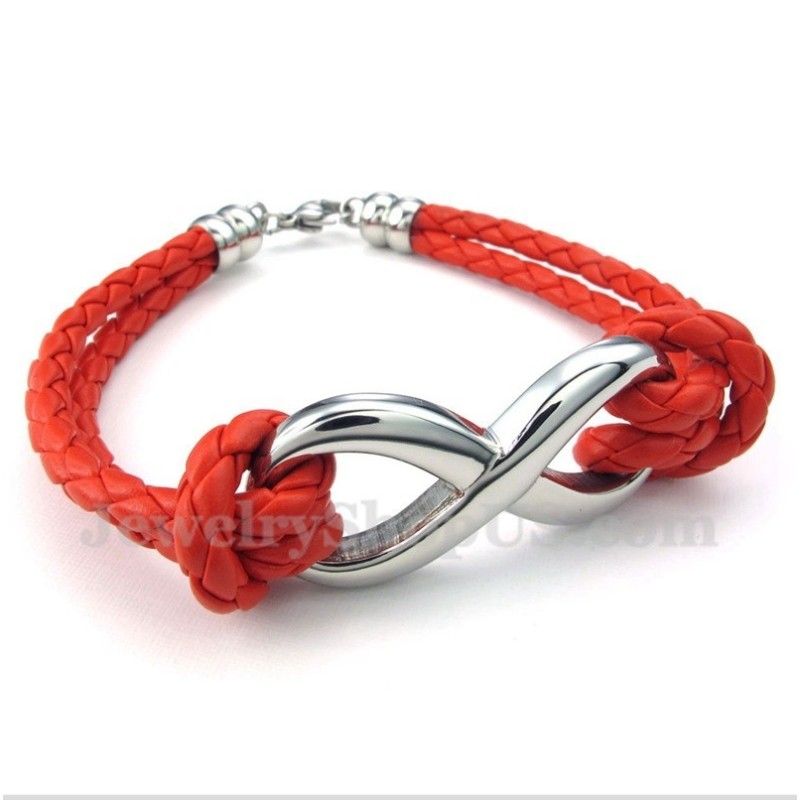 Bracelet En Cuir Et Titane Pour Homme Avec Symbole De L'Infini Bracelet En Cuir Et Titane Pour Homme Avec Symbole De L'Infini