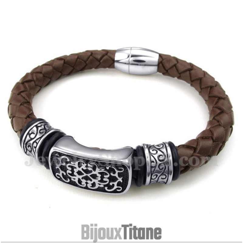 Bracelet En Cuir Et Titane Pour Homme Bracelet En Cuir Et Titane Pour Homme