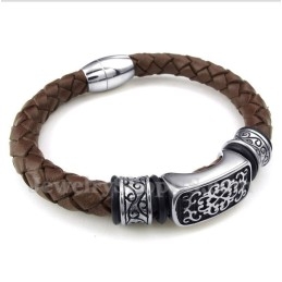 Bracelet En Cuir Et Titane Pour Homme