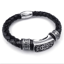 Bracelet En Cuir Et Titane Pour Homme