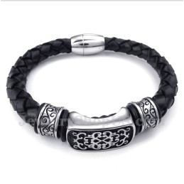 Bracelet En Cuir Et Titane Pour Homme
