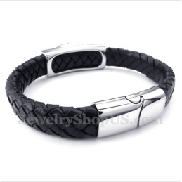 Bracelet En Cuir Et Titane Pour Homme Avec Tête De Lion