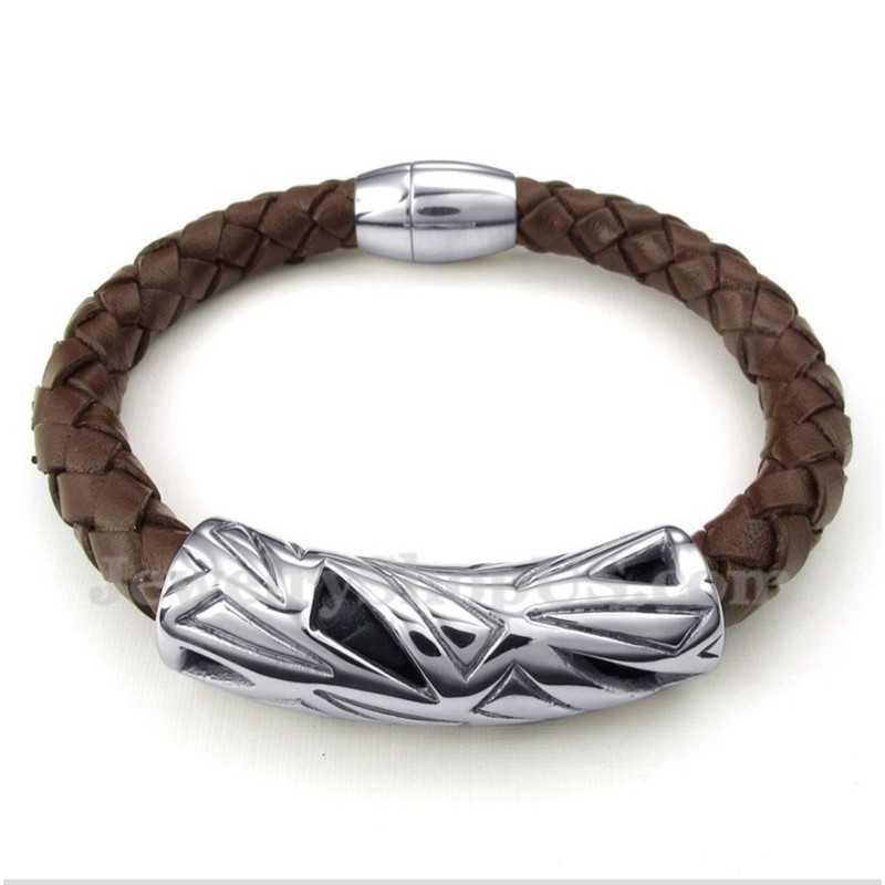 Bracelet En Cuir Et Titane Pour Homme