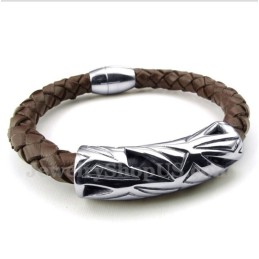 Bracelet En Cuir Et Titane Pour Homme