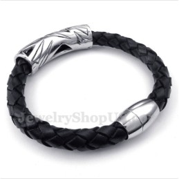 Bracelet En Cuir Et Titane Pour Homme