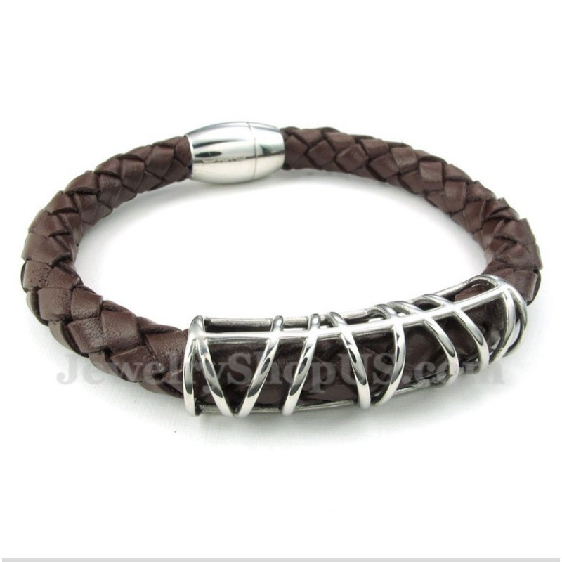Bracelet En Cuir Et Titane Pour Homme