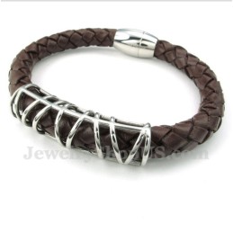 Bracelet En Cuir Et Titane Pour Homme