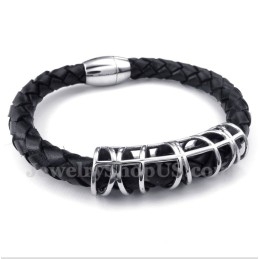 Bracelet En Cuir Et Titane Pour Homme