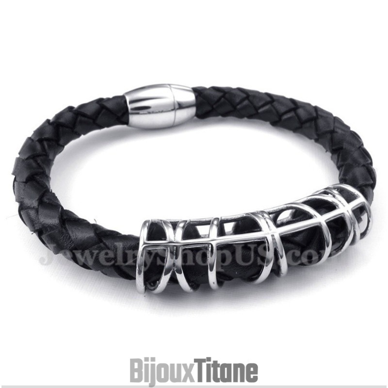 Bracelet En Cuir Et Titane Pour Homme Bracelet En Cuir Et Titane Pour Homme