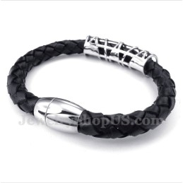 Bracelet En Cuir Et Titane Pour Homme