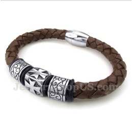 Bracelet En Cuir Et Titane Pour Homme