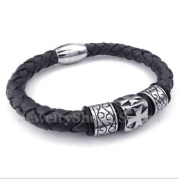 Bracelet En Cuir Et Titane Pour Homme