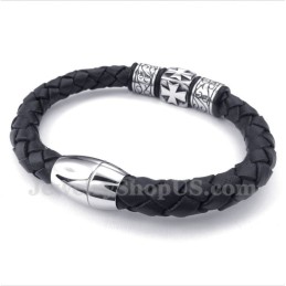 Bracelet En Cuir Et Titane Pour Homme