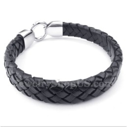 Bracelet Homme En Cuir Noir Et Titane