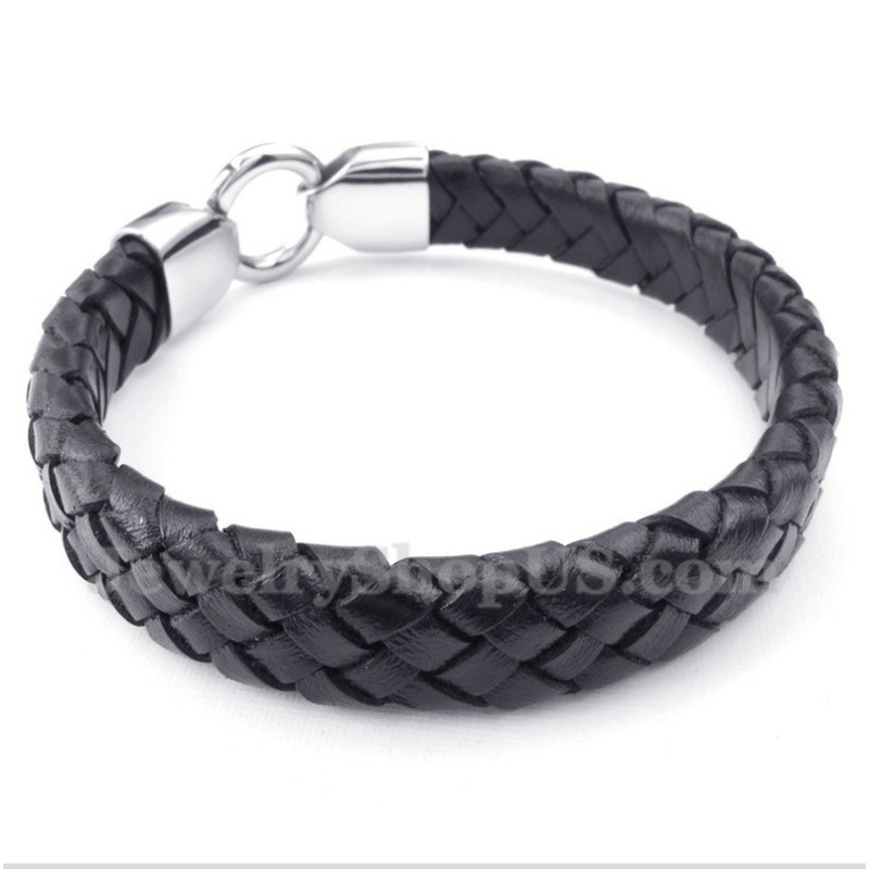 Bracelet Homme En Cuir Noir Et Titane Bracelet Homme En Cuir Noir Et Titane