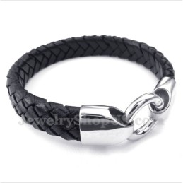 Bracelet Homme En Cuir Noir Et Titane