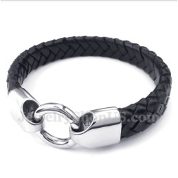 Bracelet Homme En Cuir Noir Et Titane