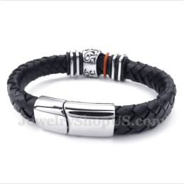 Bracelet En Cuir Et Titane Pour Homme Avec Tête De Mort