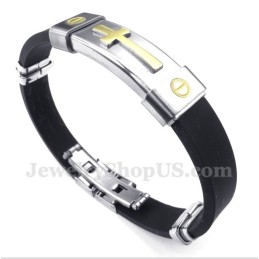 Bracelet Croix En Caoutchouc Et Titane Pour Homme