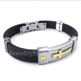 Bracelet Croix En Caoutchouc Et Titane Pour Homme