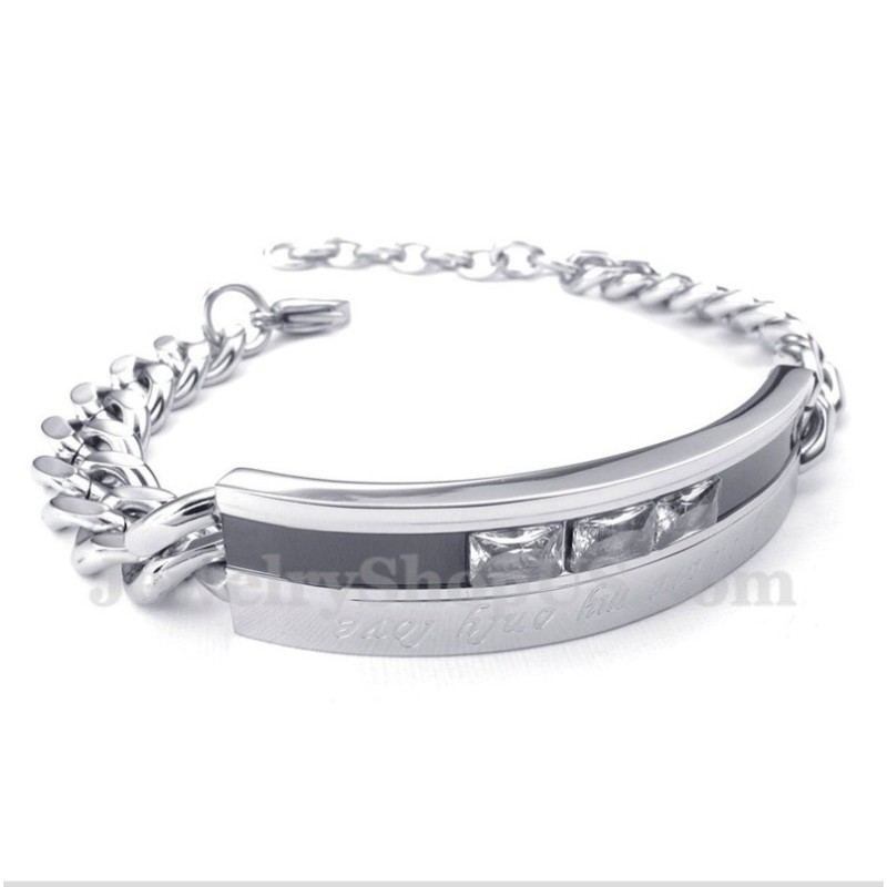 Bracelet Couple Homme Titane Cristal Noir Bracelet Couple Homme Titane Cristal Noir