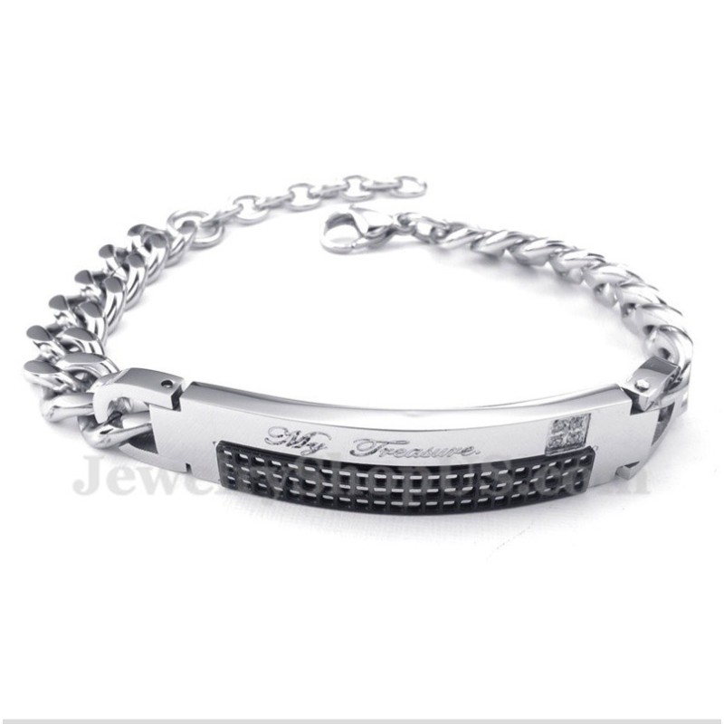 Bracelet Couple Homme Titane Diamant Noir