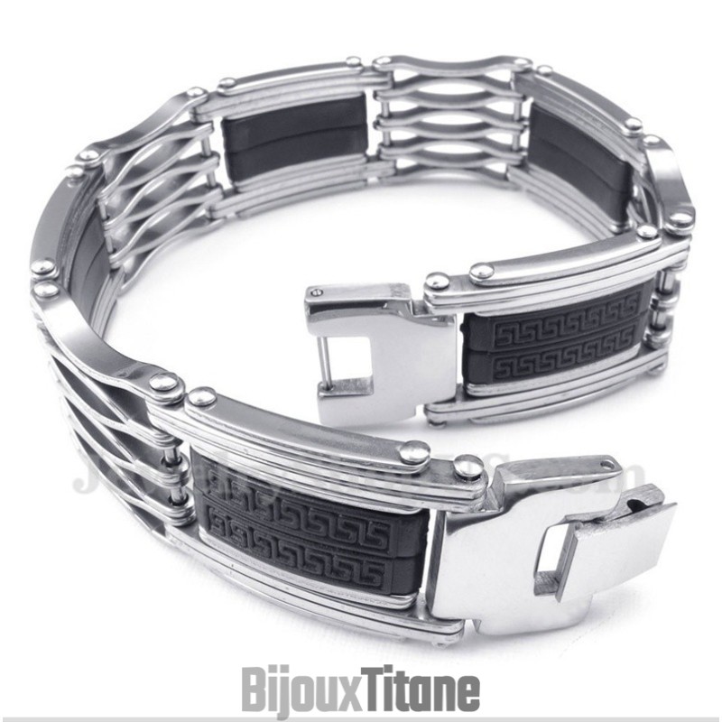 Bracelet Homme En Titane À Motif Méandre Grec Bracelet Homme En Titane À Motif Méandre Grec