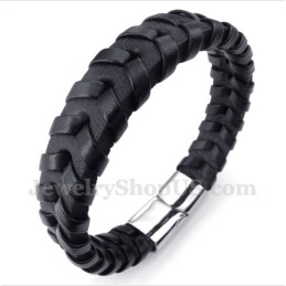 Bracelet En Cuir Et Titane Pour Homme