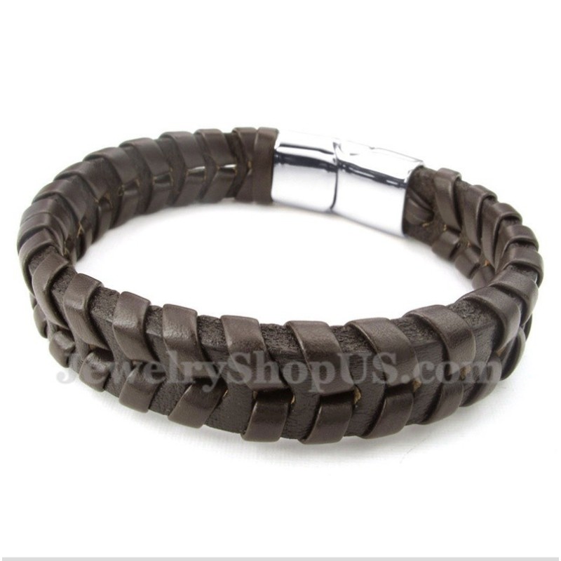 Bracelet En Cuir Et Titane Pour Homme
