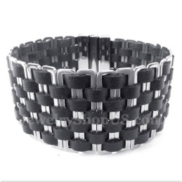 Bracelet En Cuir Et Titane Pour Homme