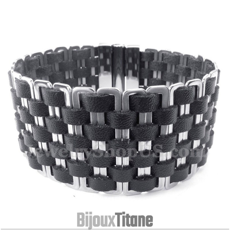 Bracelet En Cuir Et Titane Pour Homme Bracelet En Cuir Et Titane Pour Homme