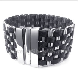 Bracelet En Cuir Et Titane Pour Homme