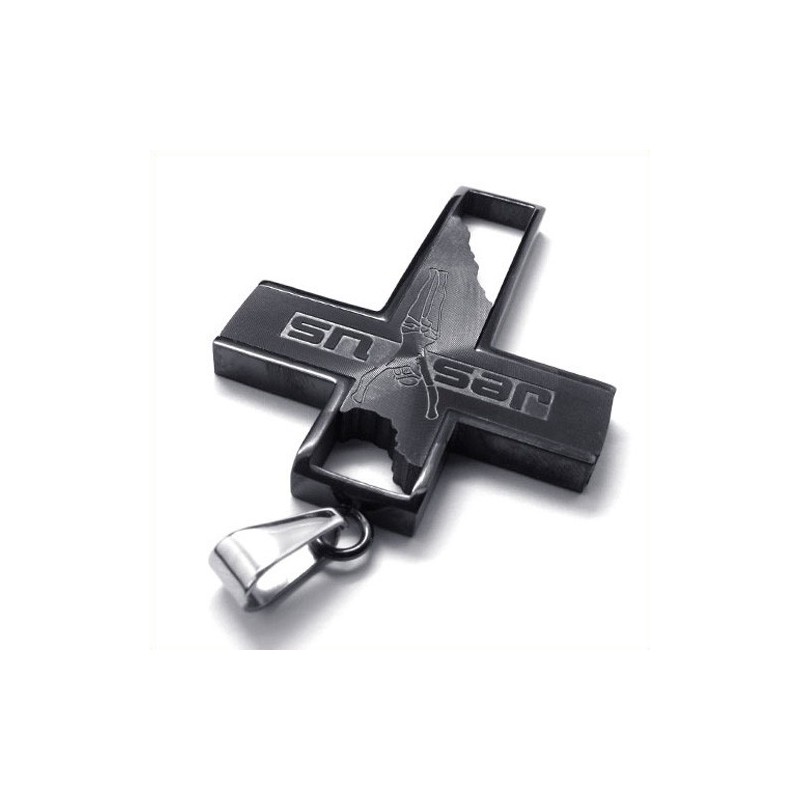 Pendentif Croix De Jésus En Titane (Noir)