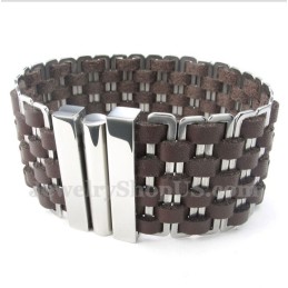 Bracelet En Cuir Et Titane Pour Homme
