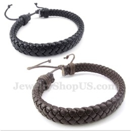 Bracelet En Cuir Et Titane Pour Homme